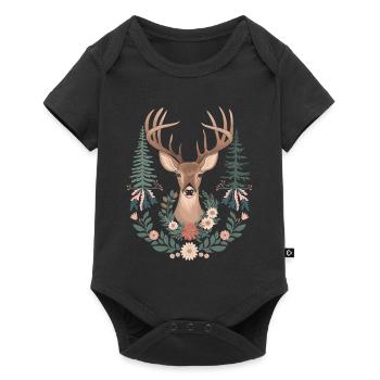 Cottagecore elegance with deer and floral wreath - Baby Premium short-sleeve bodysuit - black - Front