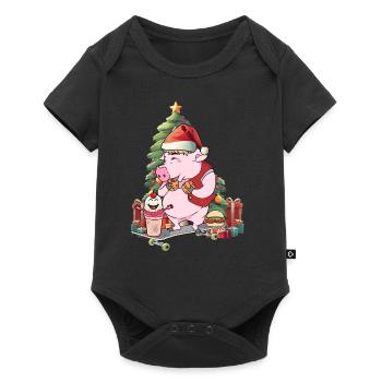 Santa Claus Piglet Santa Christmas Skater - Baby Premium short-sleeve bodysuit - black - Front