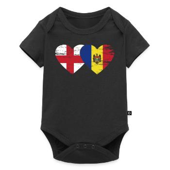 England Moldau Flagge Herz used - Baby Premium Kurzarmbody - Schwarz - Vorne