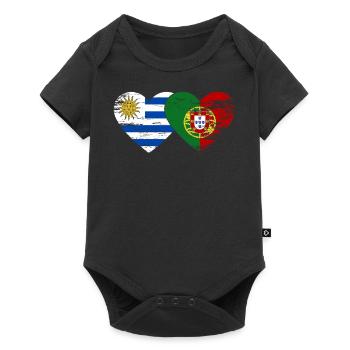 Uruguay Portugal drapeau coeur utilisé - Body à manches courtes Premium Bébé - noir - Devant