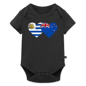 Uruguay Nouvelle-Zélande drapeau coeur utilisé - Body à manches courtes Premium Bébé - noir - Devant