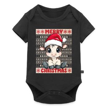 Kuh Kalb Ugly Christmas Weihnachten Xmas Süß - Baby Premium Kurzarmbody - Schwarz - Vorne
