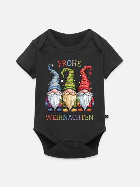 Gnom Frohe Weihnachten 3 Gnome Familie Wichtel - Baby Premium Kurzarmbody - Schwarz
