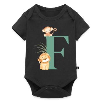Letter f green jungle animals - Baby Premium short-sleeve bodysuit - black - Front