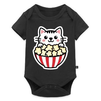 Cat with Popcorn - Comic - Baby Premium short-sleeve bodysuit - black - Front