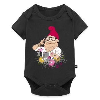 Hipster garden gnome with mobile phone and watering can - Baby Premium short-sleeve bodysuit - black - Front