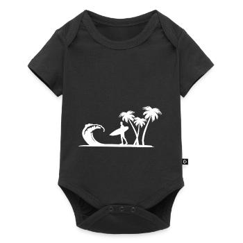 Surfer auf Insel mit Palmen und Wellen - Baby Premium Kurzarmbody - Schwarz - Vorne