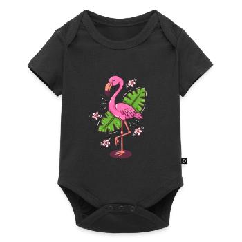 Flamingo Leaves Comic Monstera Flower Gift - Baby Premium short-sleeve bodysuit - black - Front