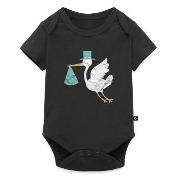 Birth pregnant baby son stork gift baptism - Baby Premium short-sleeve bodysuit - black - Front
