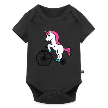 Unicorn Riding Retro Bicycle Funny Magical Unicorn - Baby Premium short-sleeve bodysuit - black - Front