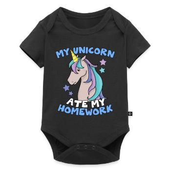 Cute crazy Unicorn - School Homework Funny Magic - Baby Premium short-sleeve bodysuit - black - Front