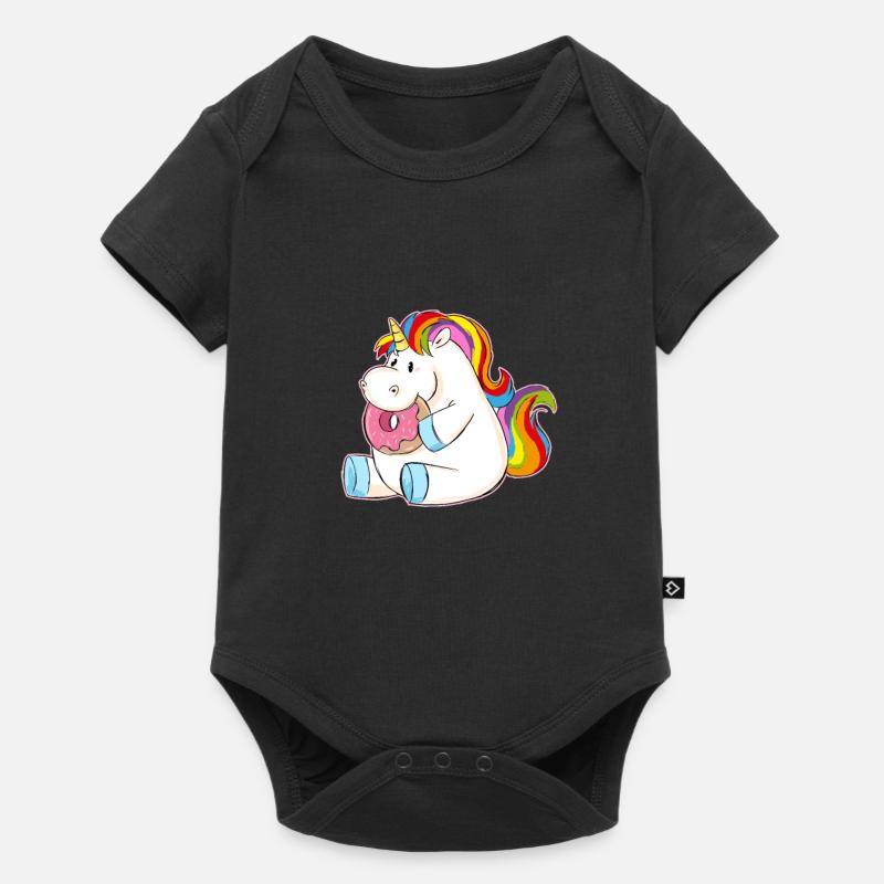 Dickes Einhorn isst Donut Geschenkidee - Baby Premium Kurzarmbody - Schwarz