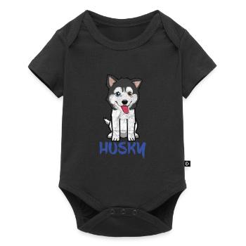 Animaux de dessin animé mignon - husky - Body à manches courtes Premium Bébé - noir - Devant