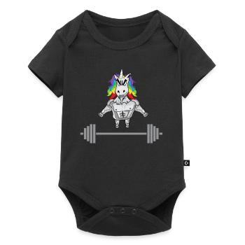 Einhorn Powerlifting Gym Fitness - Baby Premium Kurzarmbody - Schwarz - Vorne
