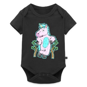 Fluffy Unicorn in the forest Nature Tree Gift - Baby Premium short-sleeve bodysuit - black - Front