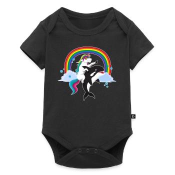 Balade de licorne fraîche orca avec cadeau arc-en-ciel - Body à manches courtes Premium Bébé - noir - Devant