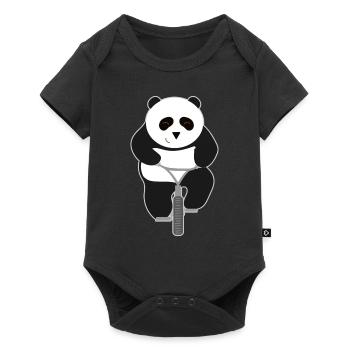 Panda monte un cadeau de vélo - Body à manches courtes Premium Bébé - noir - Devant