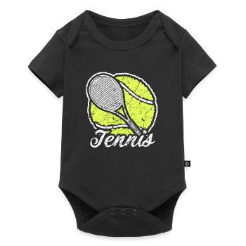 Raquette de tennis avec balle de tennis - Body à manches courtes Premium Bébé - noir - Devant