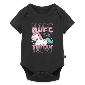 Nope Not Today Lazy Unicorn Einhorn Sterne - Baby Premium Kurzarmbody - Schwarz - Vorne