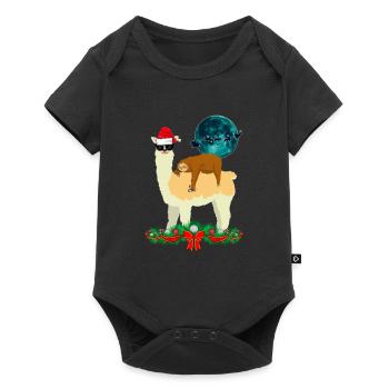 Cooles Lama Schlafendes Faultier Weihnachten Xmas - Baby Premium Kurzarmbody - Schwarz - Vorne
