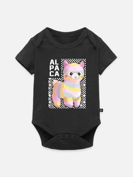 Regenbogen Alpaka Lama Geschenkidee - Baby Premium Kurzarmbody - Schwarz