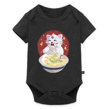 Le chat mange des nouilles - Body à manches courtes Premium Bébé - noir - Devant