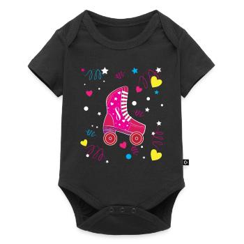Rollerblade Pink Roller Skates Roller Skating - Baby Premium Kurzarmbody - Schwarz - Vorne