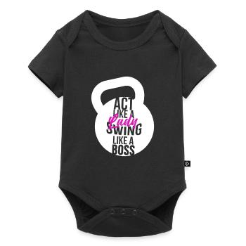Kettlebell Frau Lady Kugelhantel Fitness Geschenk - Baby Premium Kurzarmbody - Schwarz - Vorne