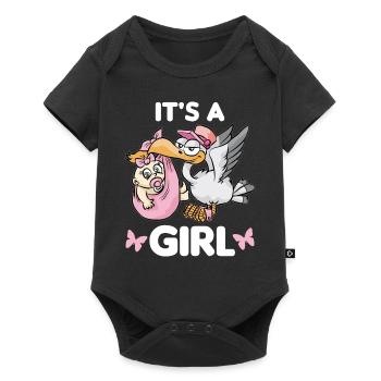 Girl Daughter Rattle Stork Pregnancy Pink - Baby Premium short-sleeve bodysuit - black - Front