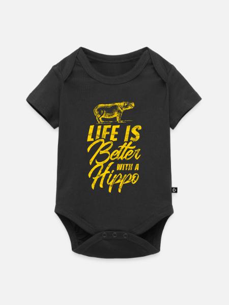 Nilpferd Hippo - Baby Premium Kurzarmbody - Schwarz