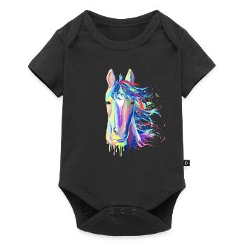 Splash Pferd Geschenk Reitsport Reiten Hengst - Baby Premium Kurzarmbody - Schwarz - Vorne