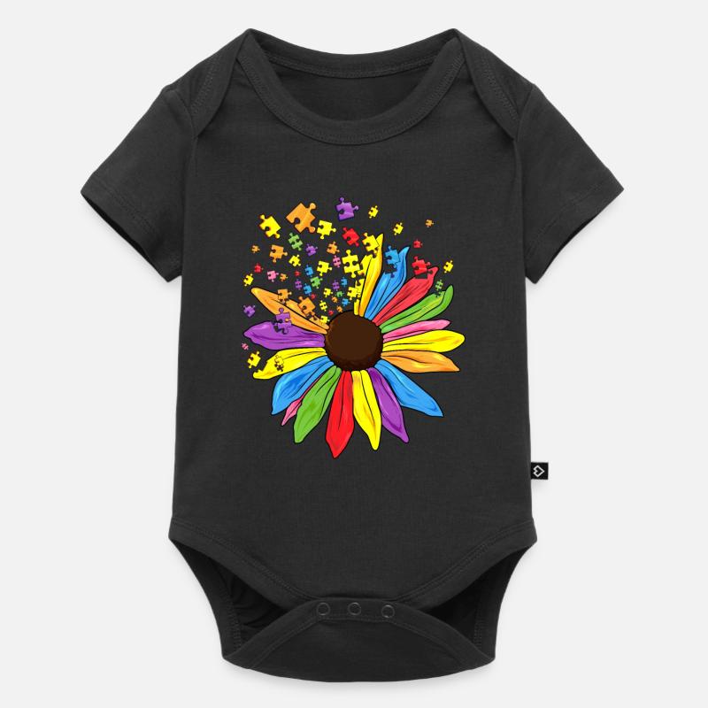 Autismus Sonnenblume Statement Autist Geschenk - Baby Premium Kurzarmbody - Schwarz