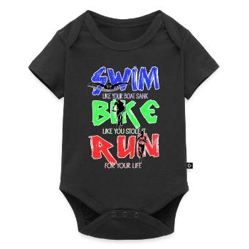 Lustig Triathlon Schwimmen Rennen Radfahren - Baby Premium Kurzarmbody - Schwarz - Vorne