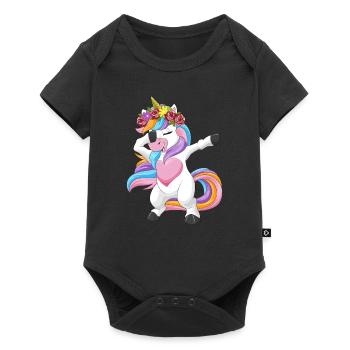 Tampon cadeau de fille guirlande florale licorne - Body à manches courtes Premium Bébé - noir - Devant