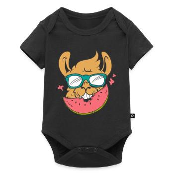 Lama isst Wassermelone - Baby Premium Kurzarmbody - Schwarz - Vorne
