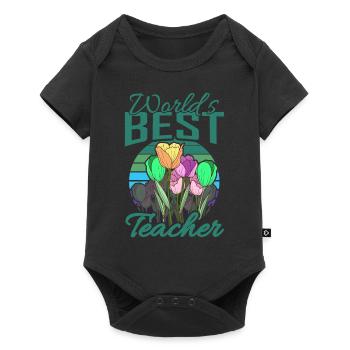 Meilleur professeur du monde avec un cadeau d'école de fleurs - Body à manches courtes Premium Bébé - noir - Devant