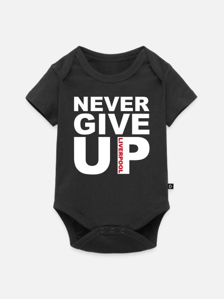 Never Give Up Liverpool - Fußball, Ballsport, Ball - Baby Premium Kurzarmbody - Schwarz