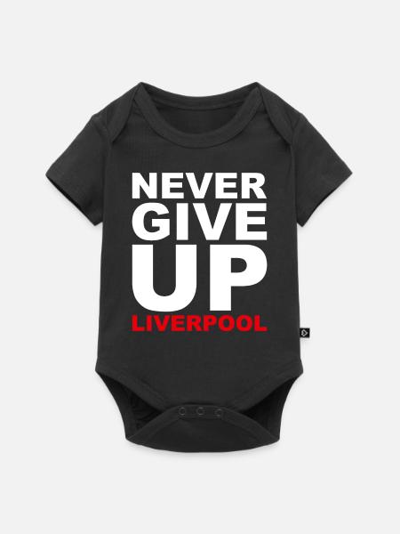 Never Give Up Liverpool - Fußball, Ballsport, Rot - Baby Premium Kurzarmbody - Schwarz