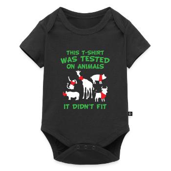 This T-Shirt was tested on animals - it didn´t fit - Baby Premium Kurzarmbody - Schwarz - Vorne