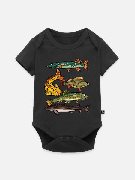 Angeln Angler Hecht Forelle Karpfen - Baby Premium Kurzarmbody - Schwarz