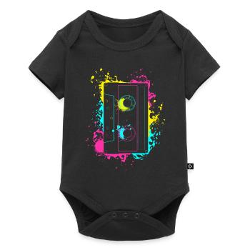 Vintage Splash Kasette 80er und 90er Geschenke - Baby Premium Kurzarmbody - Schwarz - Vorne