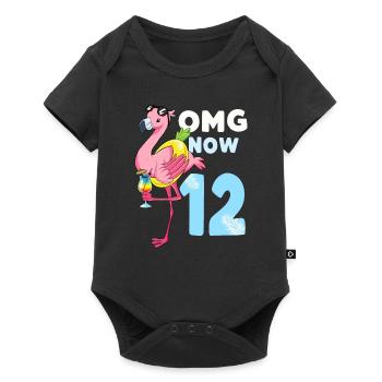 12 ans cadeau flamant rose fille anniversaire - Body à manches courtes Premium Bébé - noir - Devant