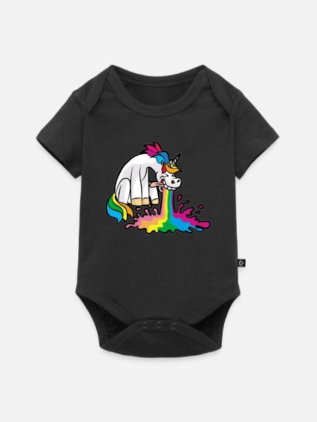 Kotzendes Einhorn Kotze Übergeben Brechen lustig - Baby Premium Kurzarmbody - Schwarz