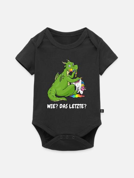 Wie das letzte Geschenk Drache frisst Einhorn fun - Baby Premium Kurzarmbody - Schwarz