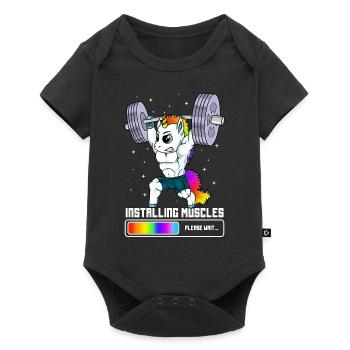 Installation de muscles Licorne faisant de l'haltérophilie - Body à manches courtes Premium Bébé - noir - Devant