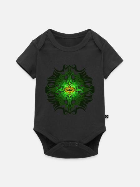 Psychedelic Mandala Pattern Green Goa Psytrance - Baby Premium short-sleeve bodysuit - black