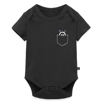 Raccoon in breast pocket Bear in bag Gift - Baby Premium short-sleeve bodysuit - black - Front