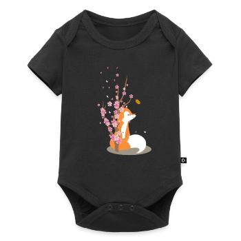 Sweet cherry blossom fox motif - Baby Premium short-sleeve bodysuit - black - Front
