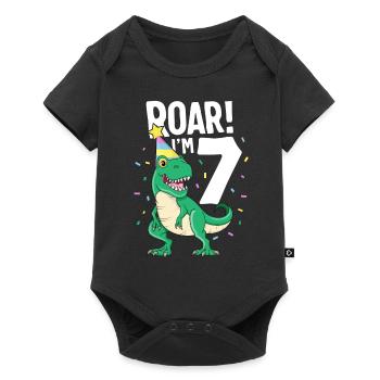 Ich bin 7 TRex Geburtstag Dinosaurier Happy Seven 7. Brüllen - Baby Premium Kurzarmbody - Schwarz - Vorne