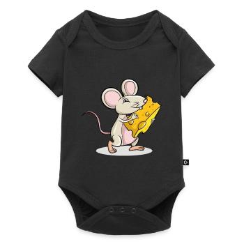 Mouse holding Cheese - Baby Premium short-sleeve bodysuit - black - Front